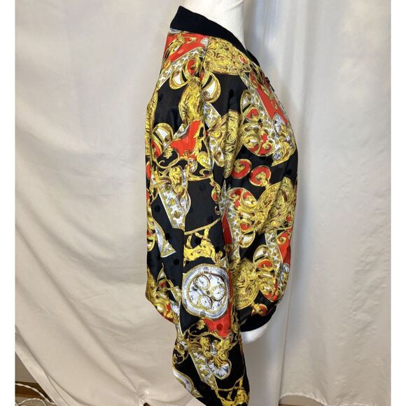 Vintage 1980s/90s Papell Too Bomber Statement Zip Jacket Baroque Clock & Lion - Picture 4 of 5